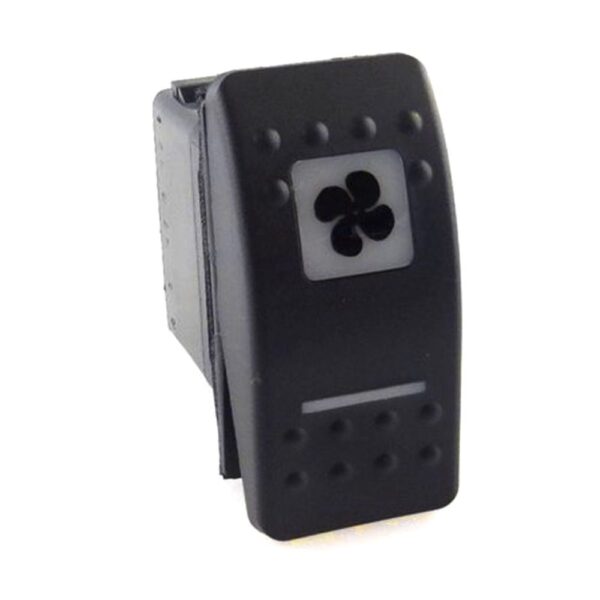 on-on-off Double Switch, 12V/20A, Contura II, LED 1 superbright green, LED 2 superbright green, square lens and bar lens white, symbol "ventilation fan or blower", with VPS