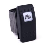 on>off-on Double Switch/Momentary Switch, 12V/20A, Contura II, LED 1 superbright green, square lens white, symbol “broom”, with panel seal