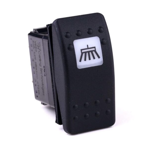 on>off-on Double Switch/Momentary Switch, 12V/20A, Contura II, LED 1 superbright green, square lens white, symbol "broom", with panel seal