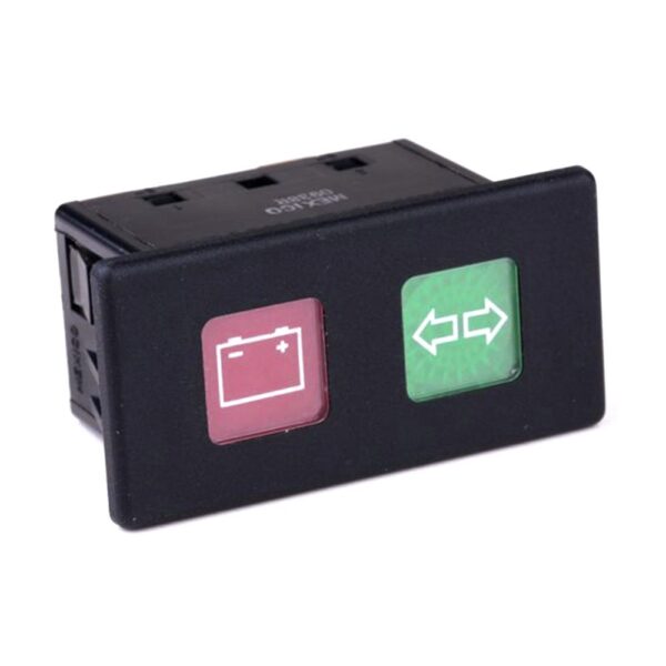 Illuminated Indicator 12V, 2 x incandescent lamp, lens red/green, symbol "battery/direction indicator"