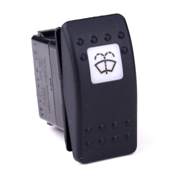 on-on<2on Double Switch/Momentary Switch, 24V/15A, Contura II, LED 1 superbright green, square lens white, symbol "windshield washer"