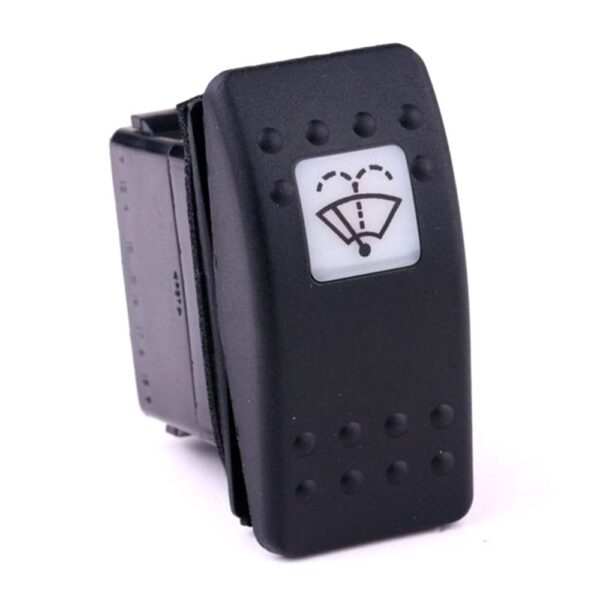 on-on<2on Double Switch/Momentary Switch, 12V/20A, Contura II, LED 1 superbright green, square lens white, symbol "windshield wiper/washer", with panel seal