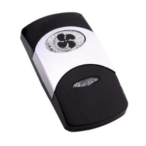 Actuator Contura VI, black, bright chrome plated, high insert, oval lens and bar lens clear, symbol "ventilation fan or blower"