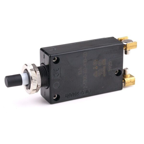 Thermal Circuit Breaker 28VDC/250VAC, 10A, for threadneck panel mounting, push to release/push to reset
