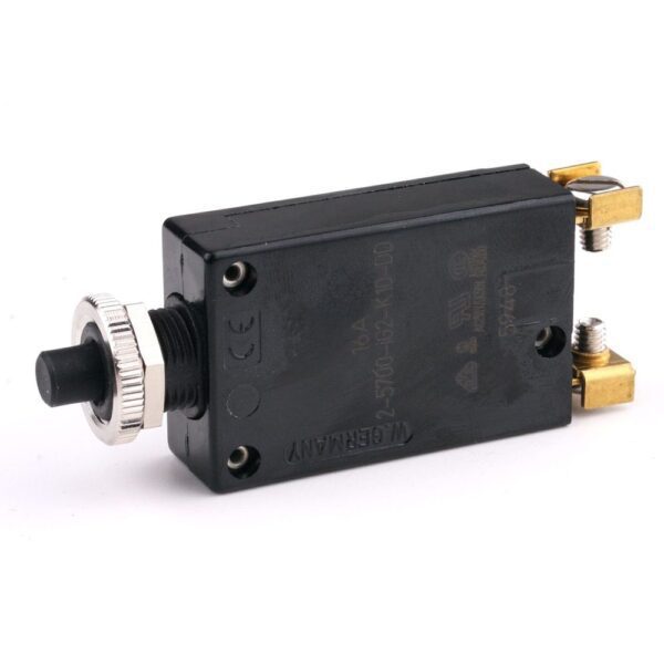 Thermal Circuit Breaker 28VDC/250VAC, 16A, for threadneck panel mounting, push to release/push to reset