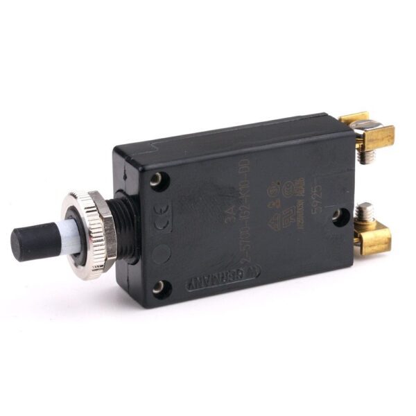 Thermal Circuit Breaker 28VDC/250VAC, 3A, for threadneck panel mounting, push to release/push to reset