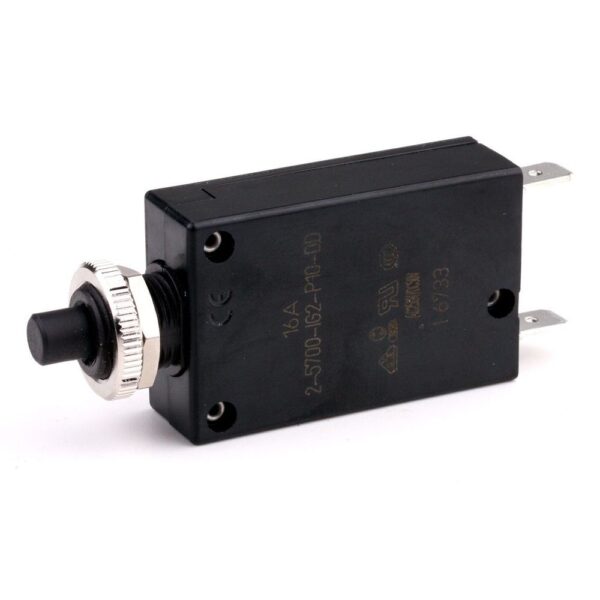 Thermal Circuit Breaker 28VDC/250VAC, 16A, for threadneck panel mounting, push to release/push to reset