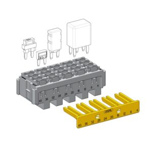 Plug-in Module for 6x Micro Relay (.280 pins) or 20x MiniVal/Diodes/Circuit Breakers