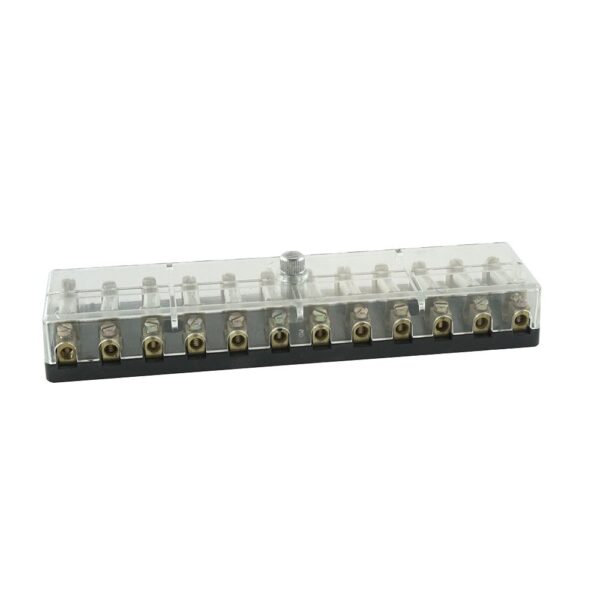 Fusebox for Torpedo Fuses 12-pole, screw terminals, transparent cover