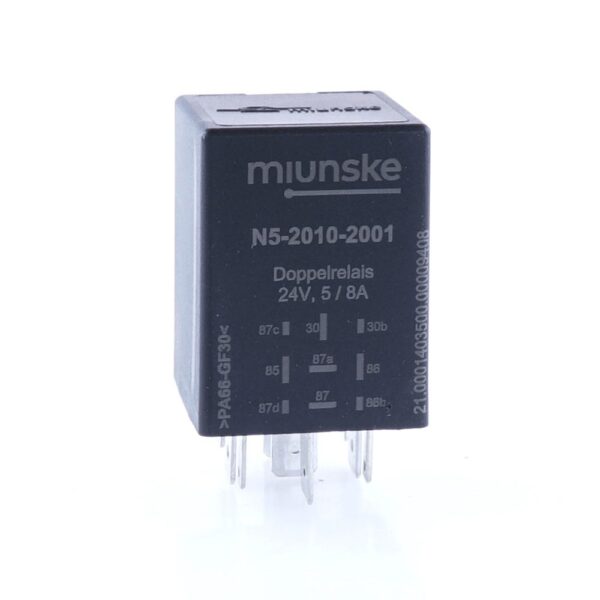 Mini Relay 24V, 5/8A, 2 x change over contacts, with diode seperatly Switchable