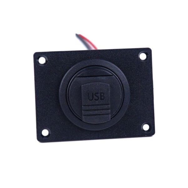 Power Double USB Socket 8-34VDC with integrated power voltage converter, with cap, with mounting plate