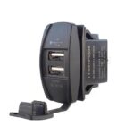 Dual Port USB V-Charger, connection to 12/24V, with cap, blue illumination