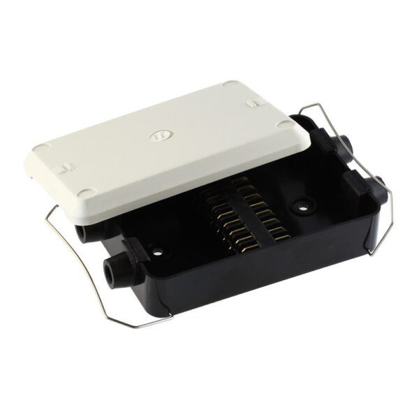 Cable Connector Box, for 4 cables, 24-pole flat pin terminal board (2 pins per pole), cover of plastic with strap locking