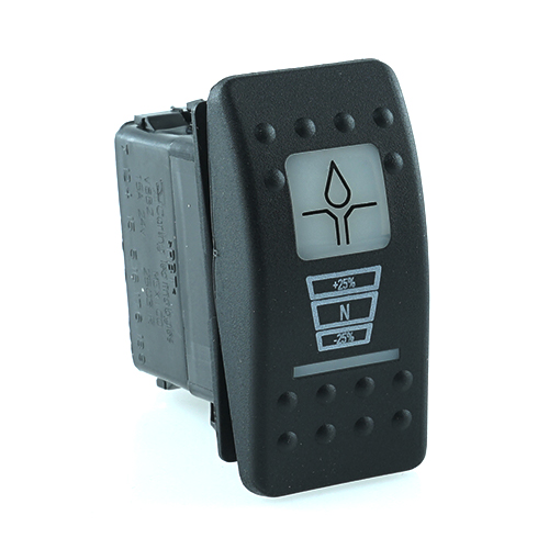 on>off<on Double Momentary Switch, 24V/15A, Contura II, LED 1 superbright green, LED 2 superbright red, square and bar lens white, symbol "lubricate"