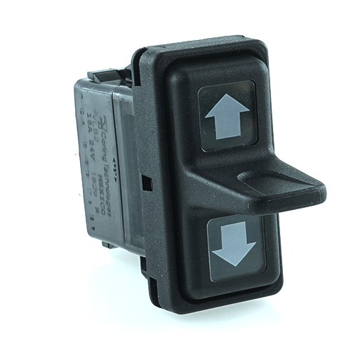 on>off<on Double Momentary Switch 24V/15A, Contura XII, LED 1 superbright green, LED 2 superbright green, square lenses green, symbol "arrow left"/"arrow right"