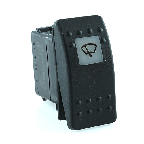 on-on-on Double Switch, 12V/10A, Contura II, LED 1 superbright green, square lens white, symbol "windshield wiper"