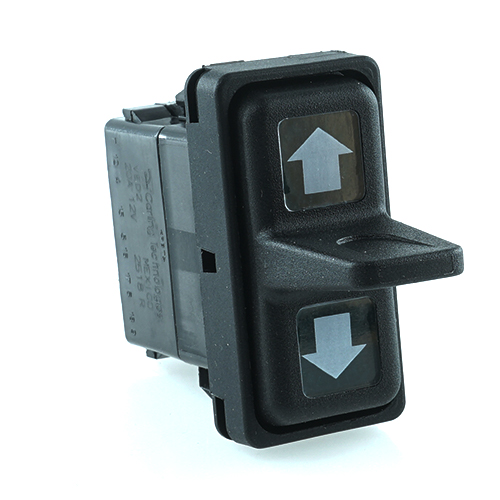 on-on-on Double Switch, 12V/20A, Contura XII, LED 1 superbright green, LED 2 superbright green, square lenses green, symbol "arrow right"/"arrow left"