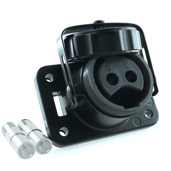 socket 24 V, 2-pole, with crimp/soldering terminals for 50 mm² cable, black
