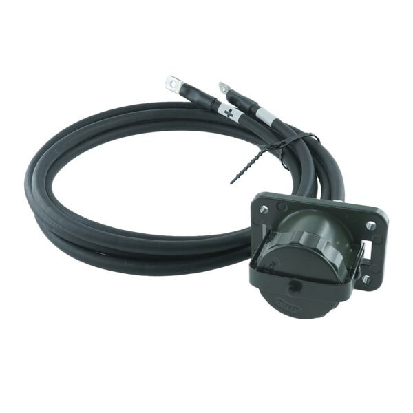 24V socket, 2-pole, olive green, screw cap, crimp/solder terminals, 35mm² cable, length 2 m, 2x M8 cable lugs
