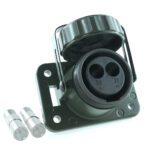 2-pole socket, 24V, olive green, with crimp/soldering terminal for 50mm², screw cap