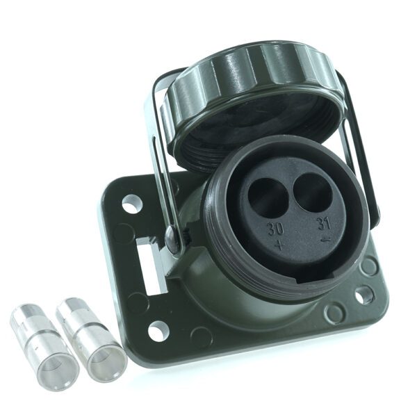 2-pole socket, 24V, olive green, with crimp/soldering terminal for 50mm², screw cap