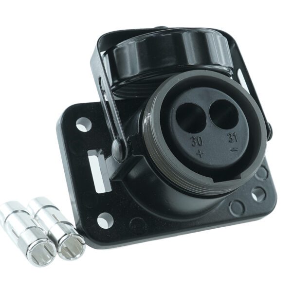 Socket 2-pole 24V, black, crimp-/soldering contact 35mm², screw cap