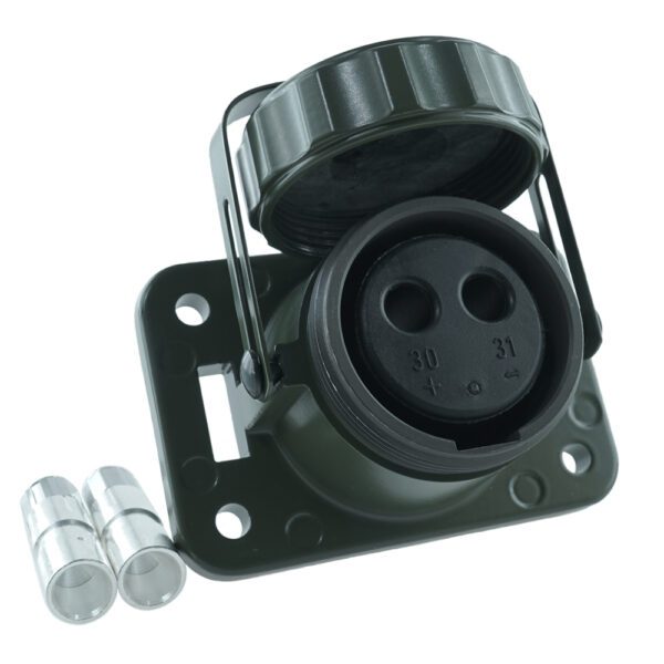 2-pole socket, 24V, bronze green, with crimp/soldering terminal for 50mm², screw cap
